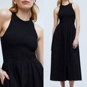 NWT $110 Madewell XXSMALL The Melody Smocked Midi Black Dress
